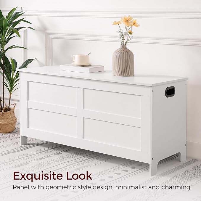 Storage Chest, 39.4” Large Toy Chest, Entryway Storage Trunk, Storage Bench with Safety Hinge, Entrance Bench for Living Room, Entrance, Bedroom, White SCWT48301 - Image 9