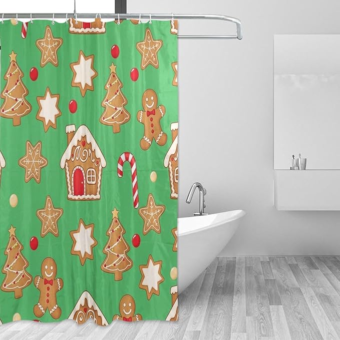 Christmas Gingerbread Brown Shower Curtain Liner 72×72 inch for Bathroom Curtain Anti Mold Shower Curtain with Hooks Bathroom Accessories by Unknown