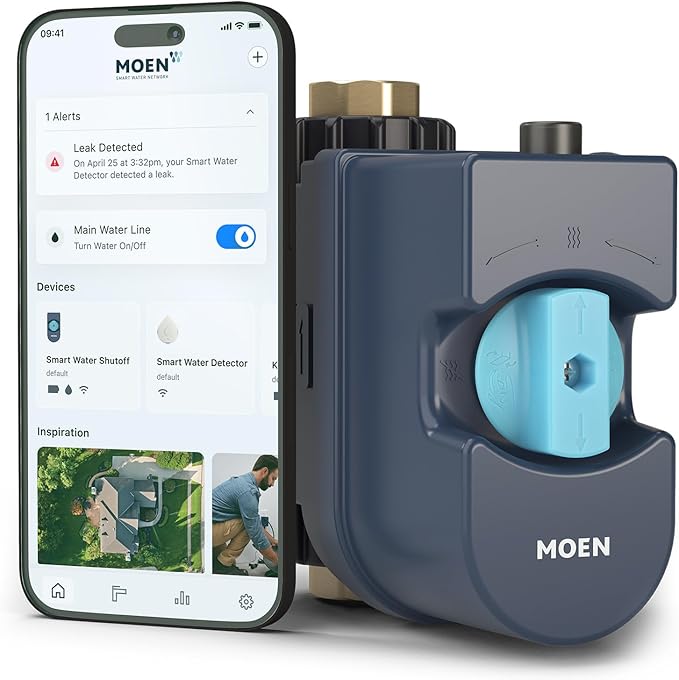 Moen Flo Smart Water Monitor and Automatic Shutoff Sensor, Wi-Fi Water Leak Detector for 3/4-Inch Diameter Pipe, 900-001 by Moen