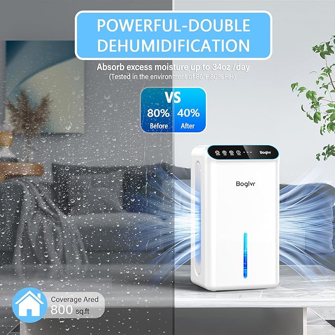 Dehumidifiers, Dehumidifier for Home (85 OZ, 800 sq.ft) Quiet Small Dehumidifier for Bedroom Bathroom Basement with Drain Hose, 3 Gear Timer, Sleep Mode, Auto Shut Off, 7 Color Ambient Light - Image 3