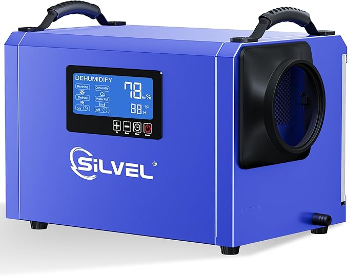 SILVEL 145 Pint Dehumidifier with Drain Hose, Commercial Compact Dehumidifier for Crawl Spaces, Basements, Industry Water Damage Unit, Large Capacity, Portable, Up to 6000 Sq.Ft, Blue by SILVEL