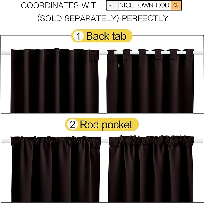 NICETOWN Living Room Darkening Curtains - (Toffee Brown Color) W42 x L70, Set of 2, Home Decor Room Darkening Thermal Insulated Drapery Panels for Office/School/Hospital Window - Image 3