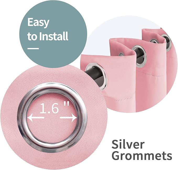 BGment Baby Pink 100% Blackout Curtains for Girls Bedroom 54 Inch Length, Thermal Insulated Full Light Blocking Grommet Noise Cancelling Small Window Curtains for Nursery 2 Panels Each 42 Inch Wide - Image 4