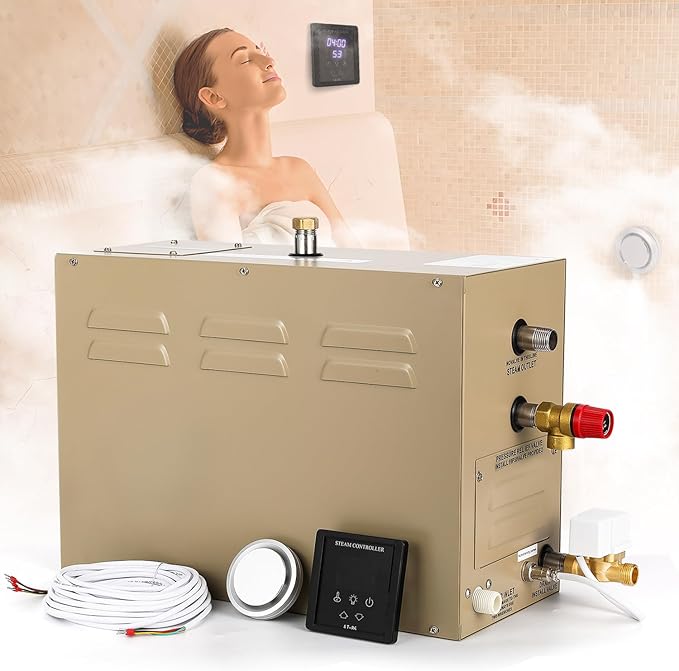Steam Shower Generator Kit 6KW for Bath Sauna SPA, Aromatherapy Steam Head, Self-draining System, LED Controller, 212CBFT/6m³Space by HapyvergoDirect