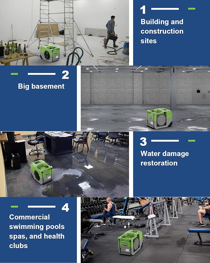 ALORAIR 264 PPD Commercial Dehumidifier with Pump, Industrial Dehumidifier with Pump Up to 3,000 Sq.Ft, Compact, Portable, for Water Damage Restoration, Basement, Crawl Space, Green - Image 6