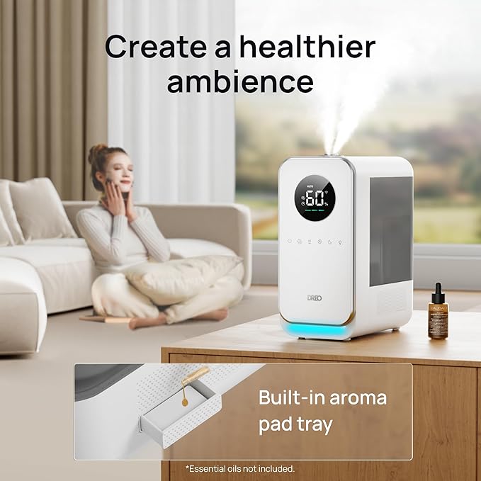 DREO Humidifiers for Bedroom, Top-filled Smart Quiet Cool Mist Humidifiers for Large Room Home, Oil Diffuser & Nightlight, 50Hours Runtime for Indoor Plants, with Alexa/Google, Grey - Image 8