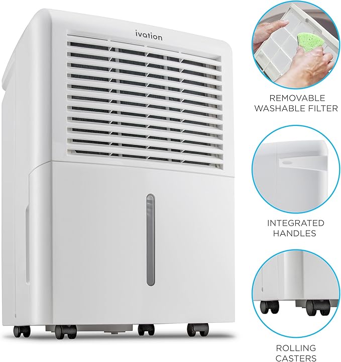 Ivation 4,500 Sq Ft Dehumidifier with Pump, Large Capacity Compressor Includes Programmable Humidity, Hose Connector, Auto Shutoff and Restart and Washable Filter (4,500 Sq Ft W/Pump) - Image 3