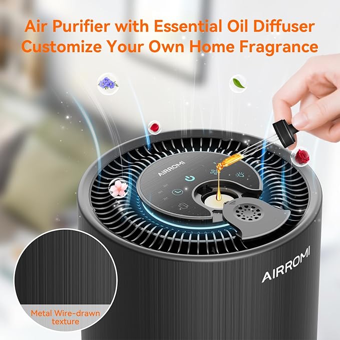 AIRROMI Air Purifier for Bedroom with HEPA 3-in-1 Filter, Pet Air Purifier for Home Cat Pee Smell, Covers Upto 990 Ft², Quiet 360°intake Air Cleaner for pet hair,allergies,Dust,Smoke A2001 Black - Image 5