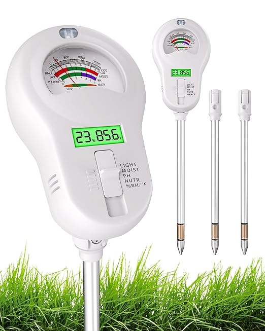 6-in-1 Soil Moisture Meter with 3 Probes, PH/Sunlight/Soil Moisture/Fertility with 3 Removable Probe, Digital Air Temp/Humidity, Soil Tester for Garden, Lawn, Indoor and Outdoor Plants by Unknown