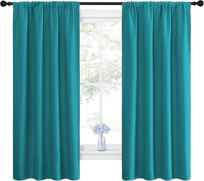 NICETOWN Peacock Blue Blackout Curtains Panels for Window, Thermal Insulated Rod Pocket Blackout Drapes/Draperies for Living Room (2 Panels, W42 x L63 inches) - Image 2