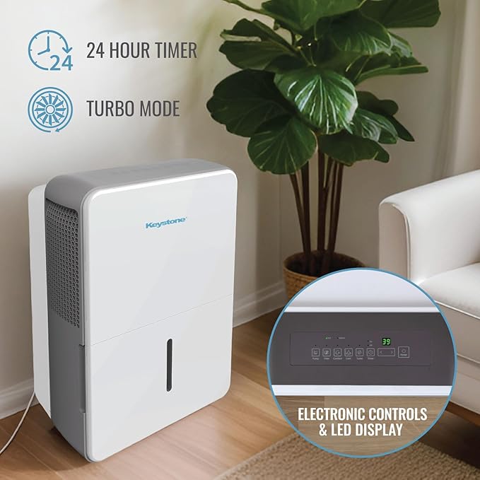 Keystone Energy Star 35-Pint Portable Dehumidifier for Extra Large Rooms Up to 3,000 Sq.Ft. with Auto-Shutoff & Timer, Quiet Home Dehumidifier and Moisture Absorber For Basement, Garage, Living Room - Image 9