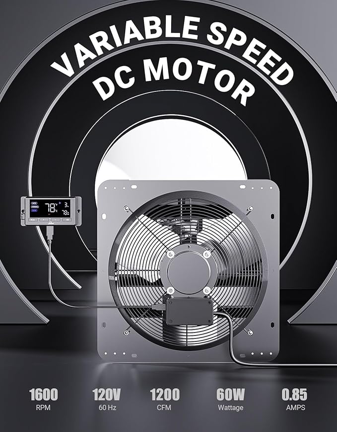 iLIVING 14" Wall Mounted Shutter Exhaust Fan, Automatic Shutter, Temperature and Humidity Controls with Variable Speed, 1200 CFM at 1600 RPM DC Motor - Image 2