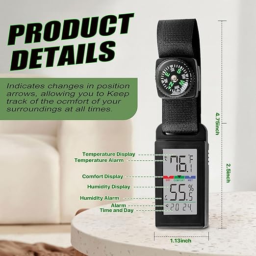 Indoor Outdoor Portable Thermometer Hygrometer with Accurate Temp & Humidity Detection Alarm Compass Crucial for a Comfortable Living Space, Camping, Workshop. Get it Now for a Controlled Environment - Image 3