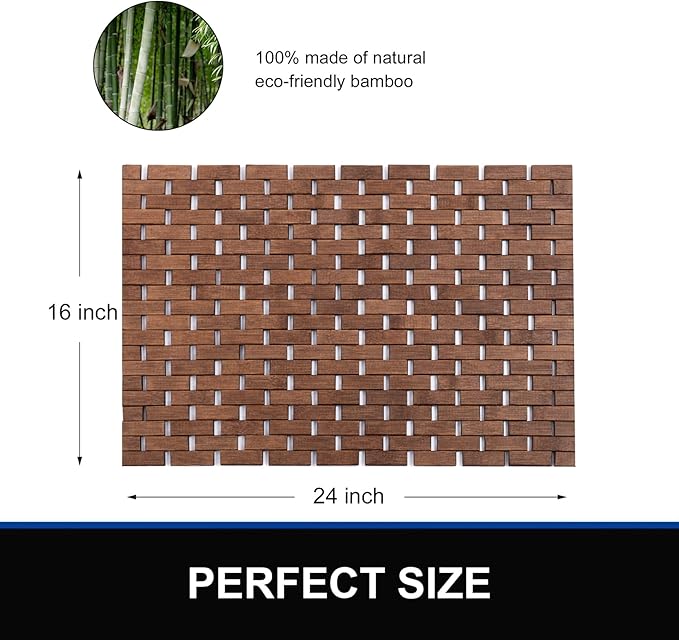 Bamboo Bath Mat Bathroom Rugs Floor Wood Shower Bathtub Waterproof Non Slip Walnut Accessories 16x24 Inch Easy to Clean, 2 pcs - Image 5