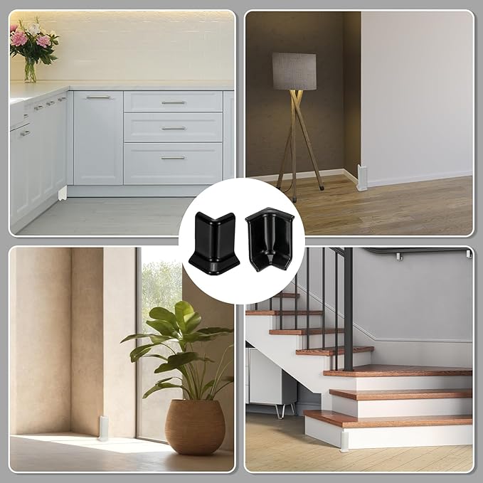 uxcell Self Adhesive Baseboard Corner Blocks, 2.2 Inch Wall Edge Corner Protector 2 Inside + 2 Outside Corners-Connector for Wall Floor Furniture Edge(Black) - Image 7