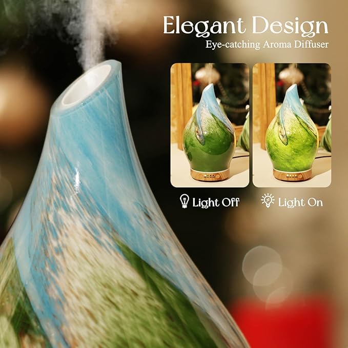 Porseme 150ml Essential Oil Diffuser Glass Color Changing Aroma Air Diffusers Aromatherapy Ultrasonic Cool Mist Humidifier 6 Running Hours Waterless Auto-Off for Sleeping Yoga Office Spa (Blue Grass) - Image 7