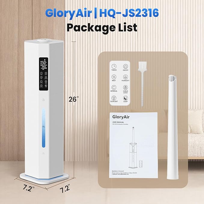 Humidifiers for Bedroom - GloryAir 2.38Gal/9L Top Fill Cool Mist Humidifier for Large Room 500ft² 120H Last with Auto Mode 7-Color Light Humidistat Aroma Box Quiet Humidifiers for Plants Baby & Adults - Image 9