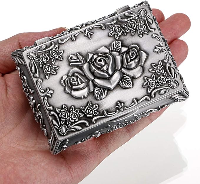 Hipiwe Vintage Metal Jewelry Box Small Trinket Jewelry Storage box For Rings Earrings Necklace Treasure Chest Organizer Antique jewelry Keepsake gift Box Case for Women (Small) - Image 4
