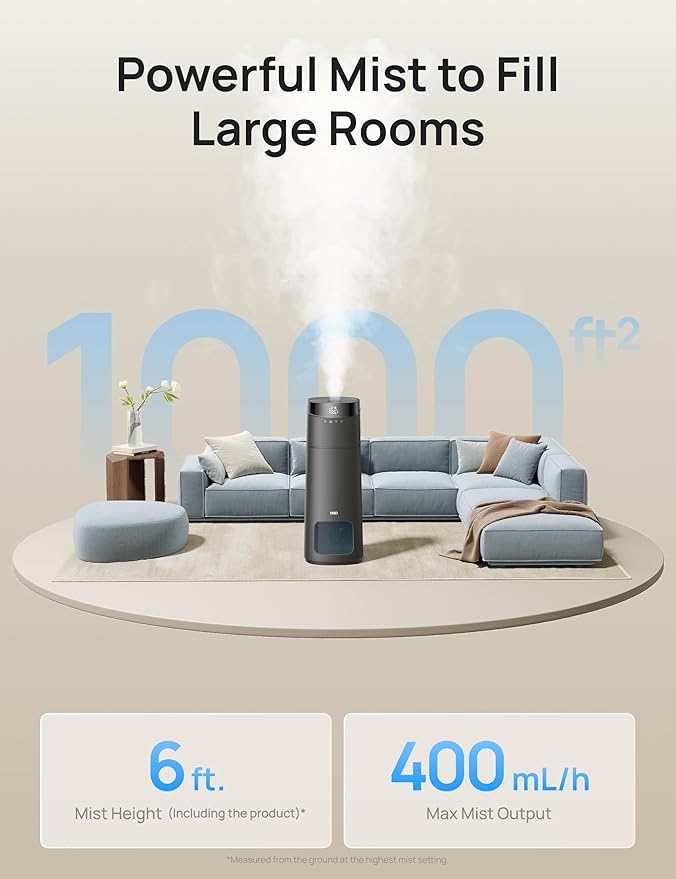 DREO 16L Smart Humidifier Large Room 1000 ft², 130H Cool Mist Air Humidifiers for Bedroom Plants Baby, Top Fill, Remote/Touch/Voice & APP Control, Clean Tank Technology, 30dB, HM755S Grey - Image 3