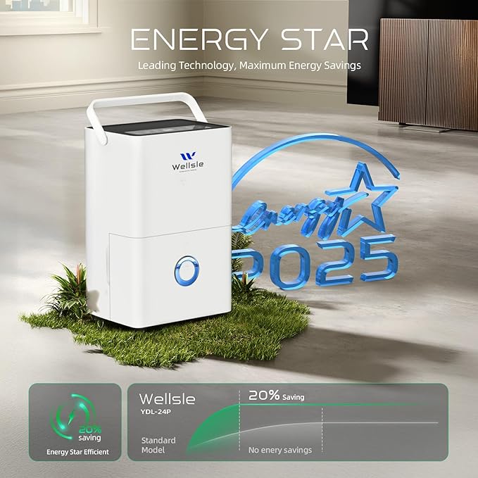 Energy Star Dehumidifier, Wellsle 80 Pints Dehumidifier for basement, Smart Humidity Adjustment with 1.32 Gal Water Tank and Drain Hose, Silent & Efficient for Home Bedroom Garage Large Room - Image 3