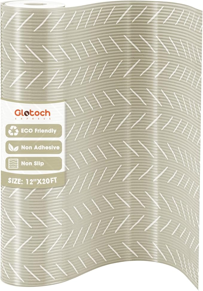 Glotoch Premium Non Slip Shelf Liner, Non Adhesive Drawer Liner, Waterproof Shelf Liners for Kitchen Cabinets, Drawer, Fridge, Wire Shelving, Pantry-12" X240", Heavy Duty, Beige Herringbone by GlotochExpress