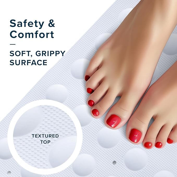 SlipX Solutions Square Natural Rubber Shower Stall Mat, 21” x 21”, Non Slip Safety, Built-in Product Protection, 140 Power Grip Suction Cups, Center Drain Hole, White - Image 3