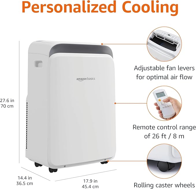 Amazon Basics 3-In-1 Portable Air Conditioner with Remote, Timer, Sleep Mode, Auto Swing, Dehumidifier, 10000 BTU (ASHRAE)/6000 BTU (SACC), Cools Bedroom Up to 450 Sqf, White - Image 2