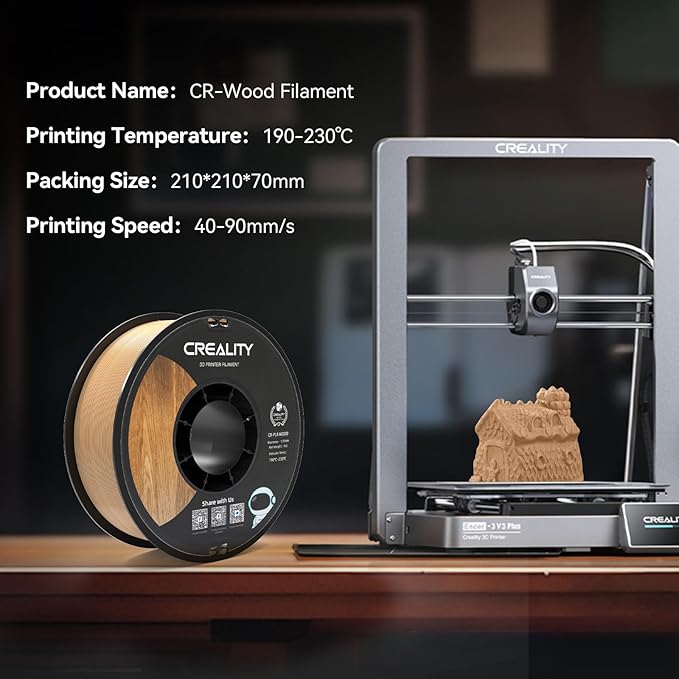 Creality Wood Filament PLA, Dark Brown PLA Filament 1.75mm, Dimensional Accuracy +/- 0.03mm, Warp-Free and Clog-Free, 1KG Spool (2.2 lbs), Fit for 99% 3D Printers - Image 5