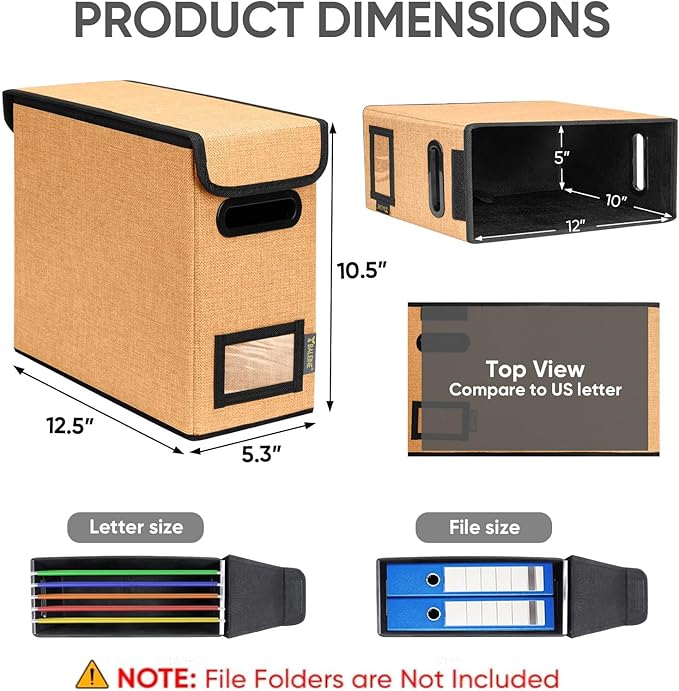 BALEINE File Organizer Box with Lid, Collapsible File Folder Organizer with Plastic Slide, Hanging File Folder Box for Office Document Storage (2 Pack, Orange, S) - Image 2