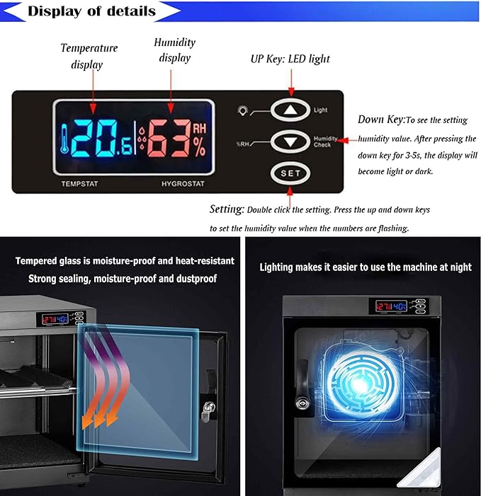 100L Electronic Camera Storage Dry Cabinet, 5 Layers Camera Digital Dehumidifying Dry Box for Lens and Electronic Equipment Storage - Image 4