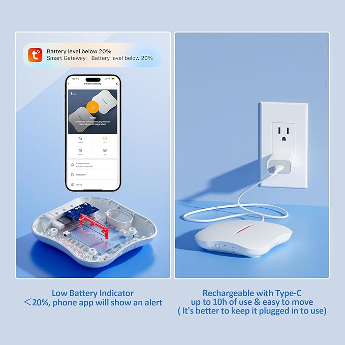 Smart Water Leak Detectors for Home WiFi with App Alerts, Stechro Ajustable 120dB Water Sensor Alarm Leak Detector for Basements Sink Kitchen Laundry, 1 Water Sensor & 1 Rechargeable Gateway - Image 6