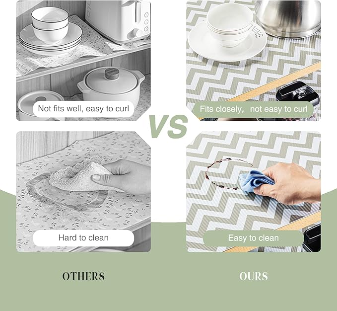 Glotoch Shelf Liner 12" x 20FT Non Adhesive Refrigerator, Kitchen, Drawer Liners, Waterproof and Durable Fridge Table Place Mats for Cupboard, Cabinet, Drawer Liner, Gray and White, Chevron - Image 7