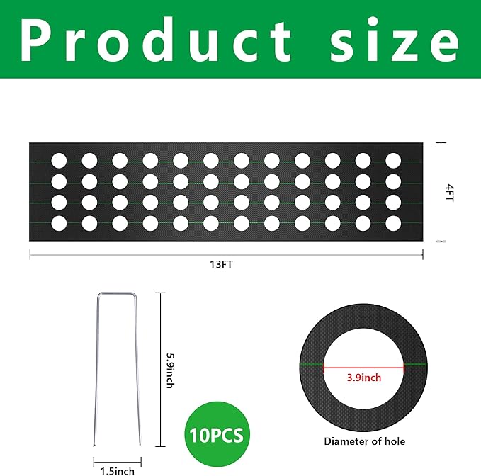 codree 13 x 4 Ft Garden Weed Barrier Landscape Fabric with Planting Holes- Heavy-Duty Garden Weed Control Barrier- Weeds Block Gardening Mat with 6 Ground Nail for Outdoor Garden - Image 2