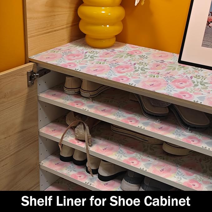 Peach Peony Shelf and Drawer Liner for Kitchen,Non-Adhesive and Strong Non-Slip Floral Cabinet Drawer Liners for Kitchen Shelf, Waterproof Cupboard Liners,Easy to Clean,12IN x 10FT - Image 9