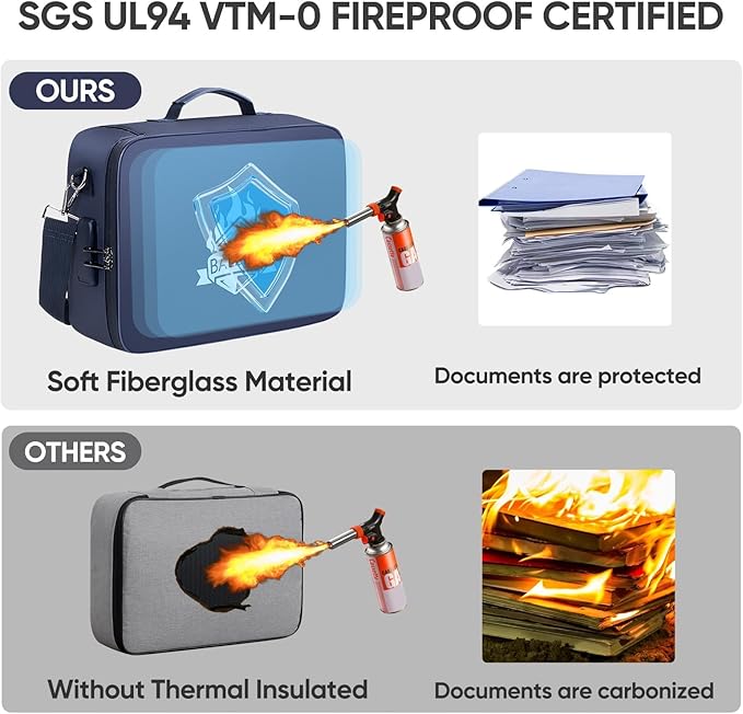 BALEINE Fireproof Document Box with Lock, Portable Fireproof Document Bag Waterproof Fire Proof File Boxes for Documents, File Organizer Box for Important Paperwork (Blue, 15''x11''x4'') - Image 6