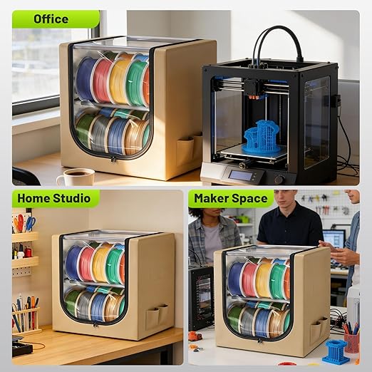 3D Filament Dry Storage Box, 2-Tier Metal Rack with Leather Cloth Cover, Holds Up to 20 Rolls of Filaments for Home & Workshop - Image 8
