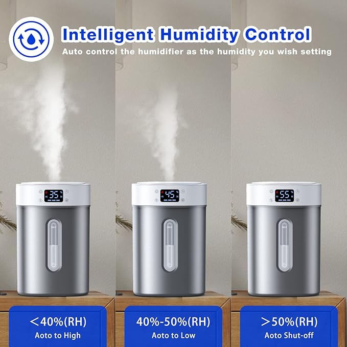 4L Ultrasonic Cool Mist Humidifier with 304 Stainless Steel Tank, Auto Humidity Control, Night Light, and Timer - For Large Rooms and Baby - Image 4