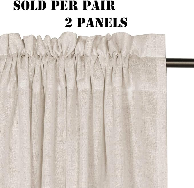 H.VERSAILTEX Angora Flax Linen Curtains 84 Inch Length for Bedroom 2 Panels Rod Pocket Light Filtering Canvas Cloth Look Semi Sheer Curtains for Living Room Dining Burlap Sand Beach Decor 52x84 - Image 2