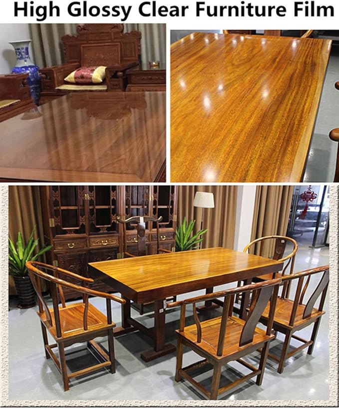HOHOFILM 2mil Transparent Furniture Protective Film Heat Resistance Gloss Table Top Cloth Mat Self-Adhesive Stickers Clear for Wood Table Kitchen Countertop Anti-Oil 80cmx500cm - Image 5