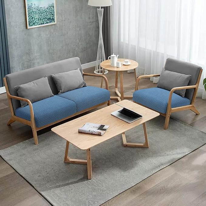 Fuloon Waterproof Couch Cushion Covers, Stretch Sofa Seat Cushion Slipcovers Solid Washable Furniture Protector Suitable for Armchair Loveseat Sofa (Blue, 3 Pieces) - Image 2