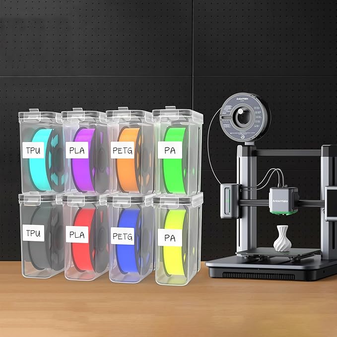 Filament Storage Box - 8 Pack 3D Printing Filament Container with Thick Silicone Seal, Dust-Proof Reusable Organizer with Writable Labels for 1.75mm PLA, ABS, PETG, TPU, PA (9.05"×8"×3") - Image 6