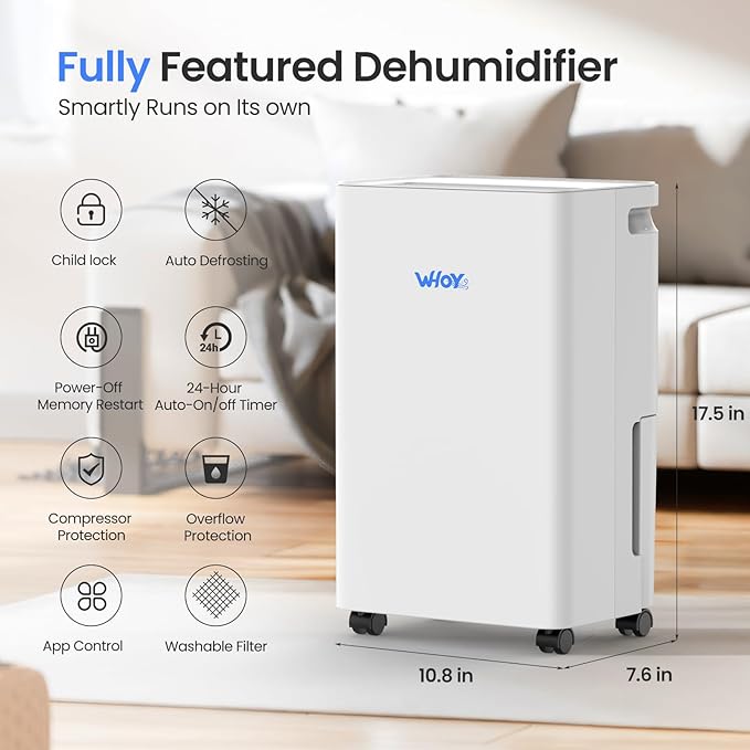 30 Pint Dehumidifier for Basement, Up to 1500-2000 Sq Ft, Smart App Control, Continuous Drain with Hose, Quiet Dehumidifier for Home & Office - Image 3