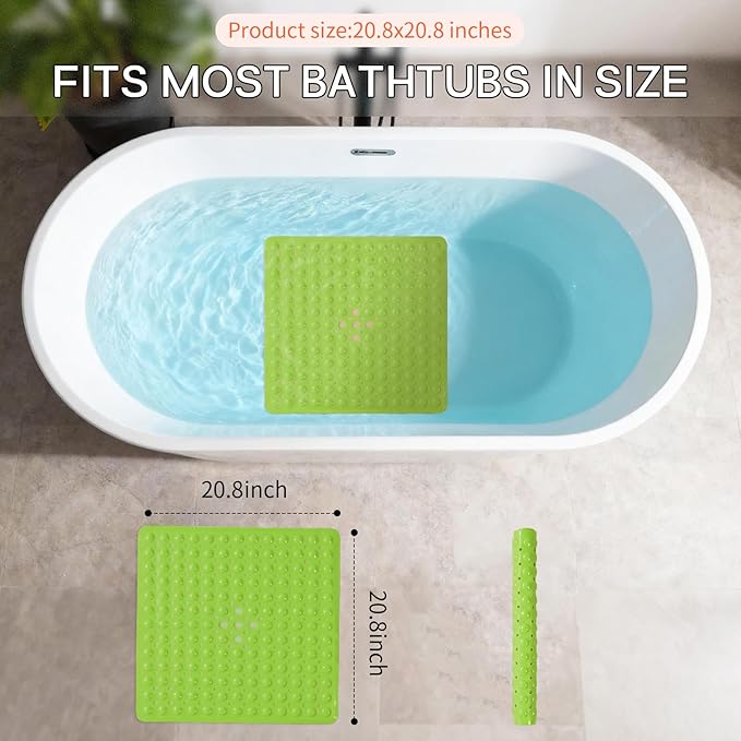 Anti-Slip Bathtub Shower mat, 20.8×20.8（Approximately 53×53cm） inch Soft Oversized Machine Washable Non-Slip Bathtub mat with Drainage Holes, Bathroom Floor Suction Cup.（1-Opaque Pea Green） - Image 3