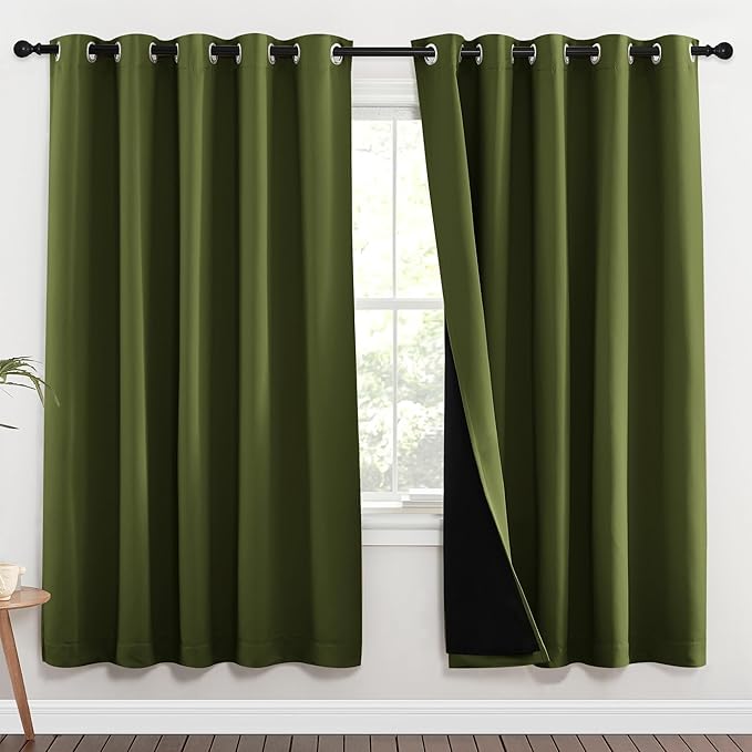 NICETOWN Full Shade Curtain Panels, 62 x 72 inch, Olive Green, Pair of Energy Smart & Noise Blocking Out Blackout Drapes for Dining Room Window, Thermal Insulated Guest Room Lined Window Dressing by NICETOWN