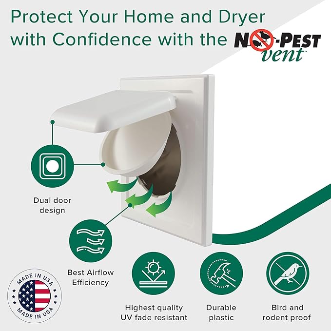 NO-PEST VENT, Exclusive Dual Door Dryer Vent Cover Outdoor 4 inch or Bathroom fan, Made in USA w Highest UV Resistant Plastic in any Outdoor Vent Cover (White, 4 inch W/O Duct Tube) - Image 2