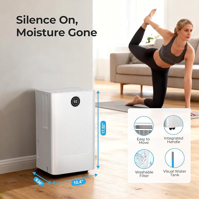 25 Pint Dehumidifier for Bedroom Bathroom Basement, 38dB Quiet, Precise Humidity Control, 3 Modes, Drain Hose & 0.53 Gal Water Tank, Small 1800 Sq.ft Dehumidifiers for Apartment RV Dorm - Image 7