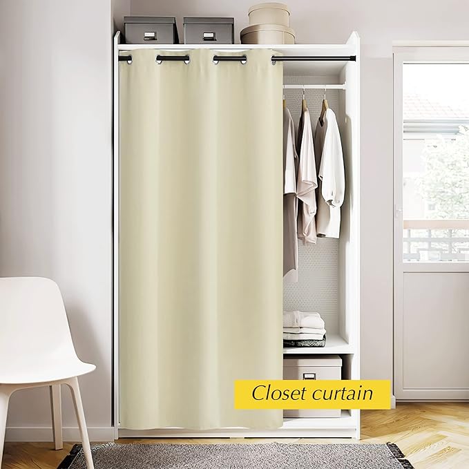 NICETOWN Patio Door Curtain Panel Blackout Drapes 42"x 80" Doorway Curtain, Farmhouse Privacy Door Divider for Living Hallway Nursery Kids Room Dividing Window Dressing, 1 PC, Light Beige - Image 3