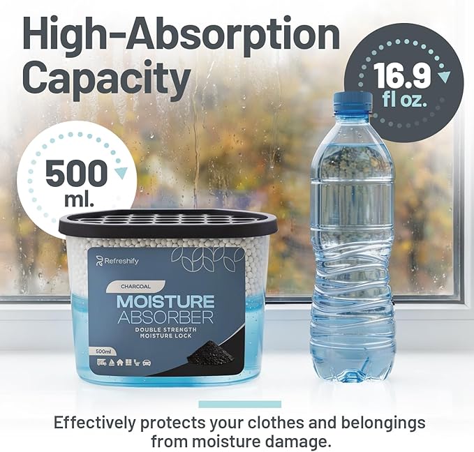Premium Moisture Absorbers and Dehumidifier Tubs – High-Efficiency Closet Dehumidifier and Dehumidifier for Car, Odor Control Charcoal, 12 Pack, 7.5 Oz - Image 5