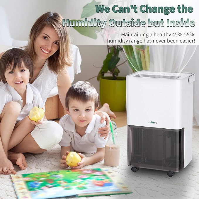 Uhome 30 Pint Dehumidifier - for Basement with Activated Carbon Filter,Ultra Quiet, Humidity Sensor, Auto Shut Off, Continuous Drainage Hose - Ideal Dehumidifiers for Home, 1500 Sq Ft Dehumidifiers - Image 8