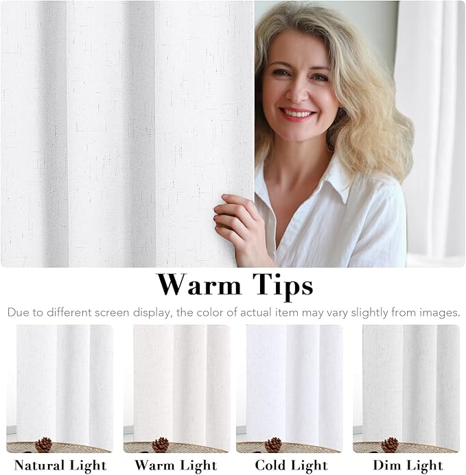 H.VERSAILTEX Primitive Linen Curtains 100% Blackout Curtain Drapes Burlap Curtains with White Thermal Insulated Liner, Grommet Top Curtain Living Room/Bedroom (2 Panels, 42 x 45 Inch, Pure White) - Image 5